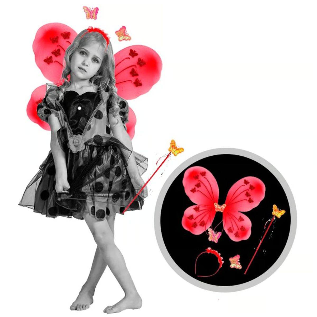 GENERICO - Alita Mariposa Incluye Alita -Diadema - Varita ROJO