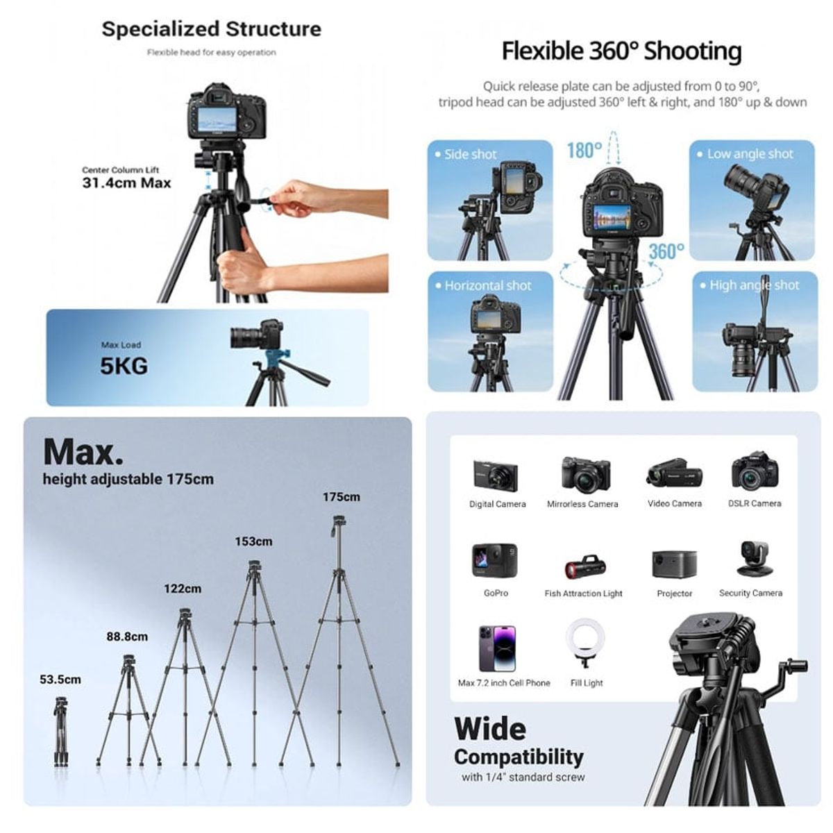 UGREEN - Tripode Profesional Ugreen para Telefono y Camara iPhone Galaxy Nikon