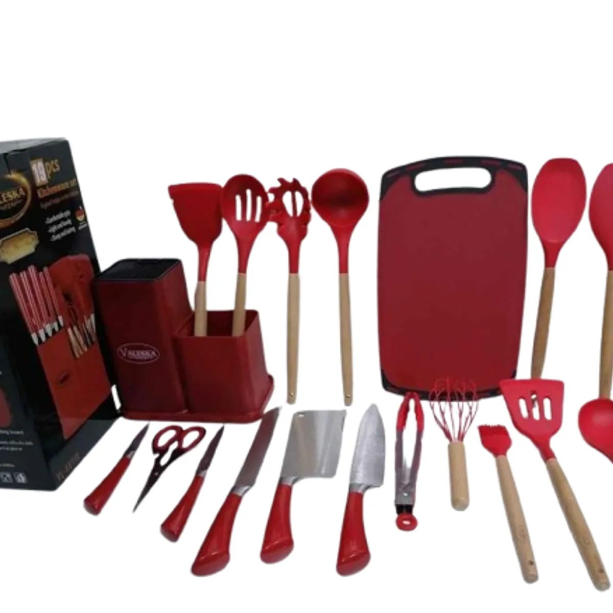 VALESKA - UTENCILIOS DE COCINA VALESKA ROJO 19 PIEZAS