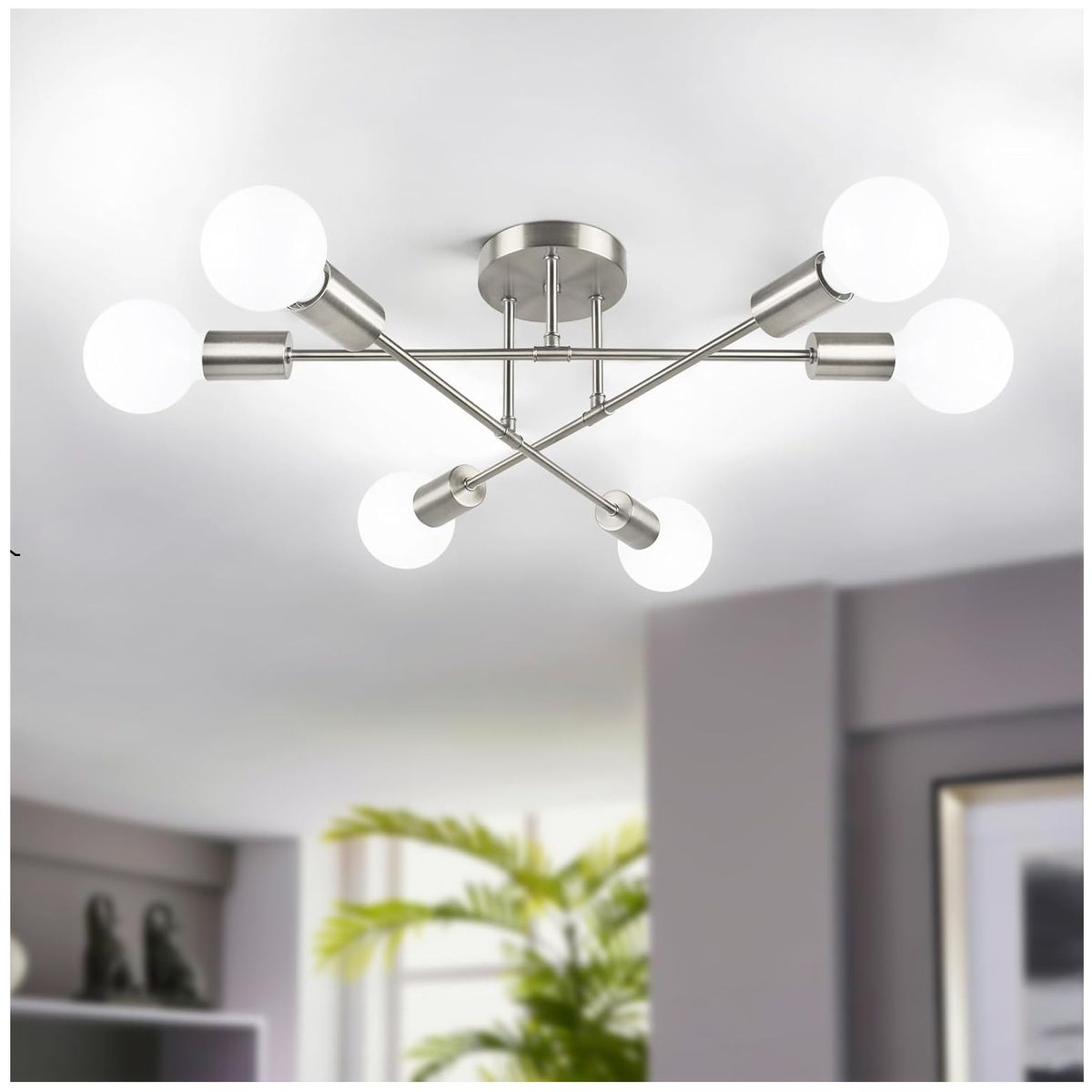 GENERICO - Lampara de Techo 6 Luces Plata - incluye focos tricolor