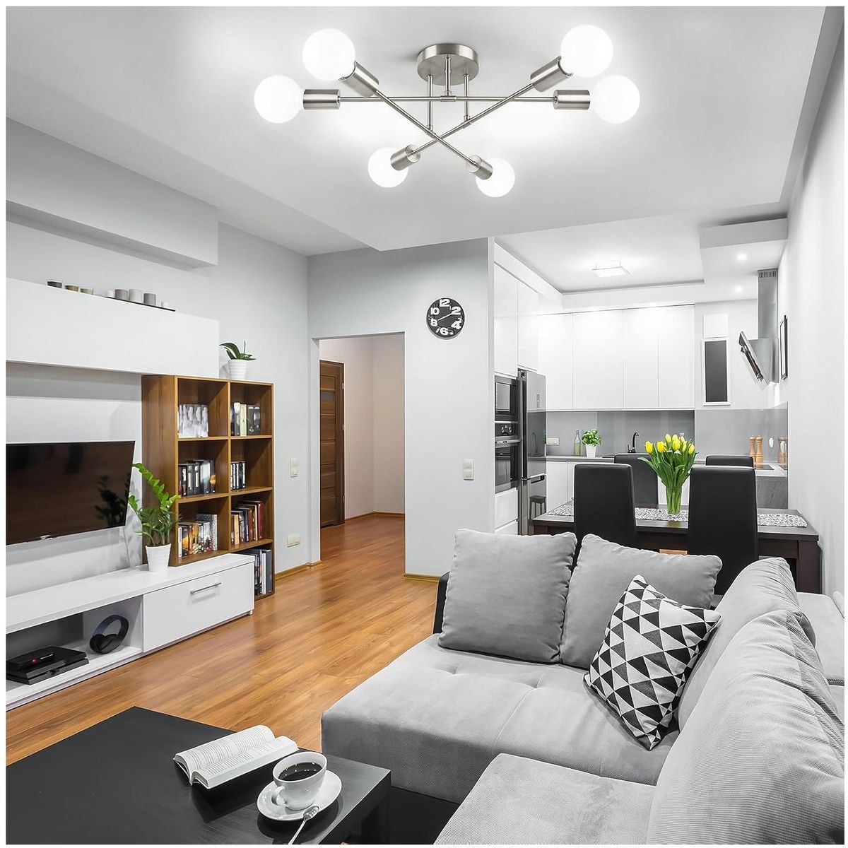 GENERICO - Lampara de Techo 6 Luces Plata - incluye focos tricolor