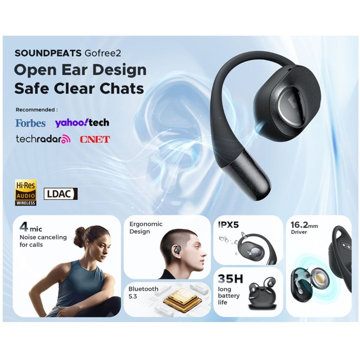 SOUNDPEATS - Audifonos SoundPEATS GoFree2+ Hi-Res, Bt 5.3 IPX5