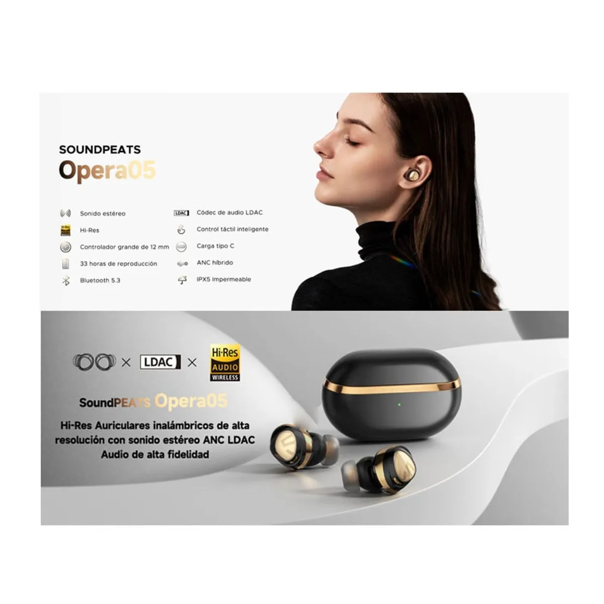 SOUNDPEATS - Audifonos SoundPEATS Opera05 Hi-Res con Hybrid ANC Codec LDAC