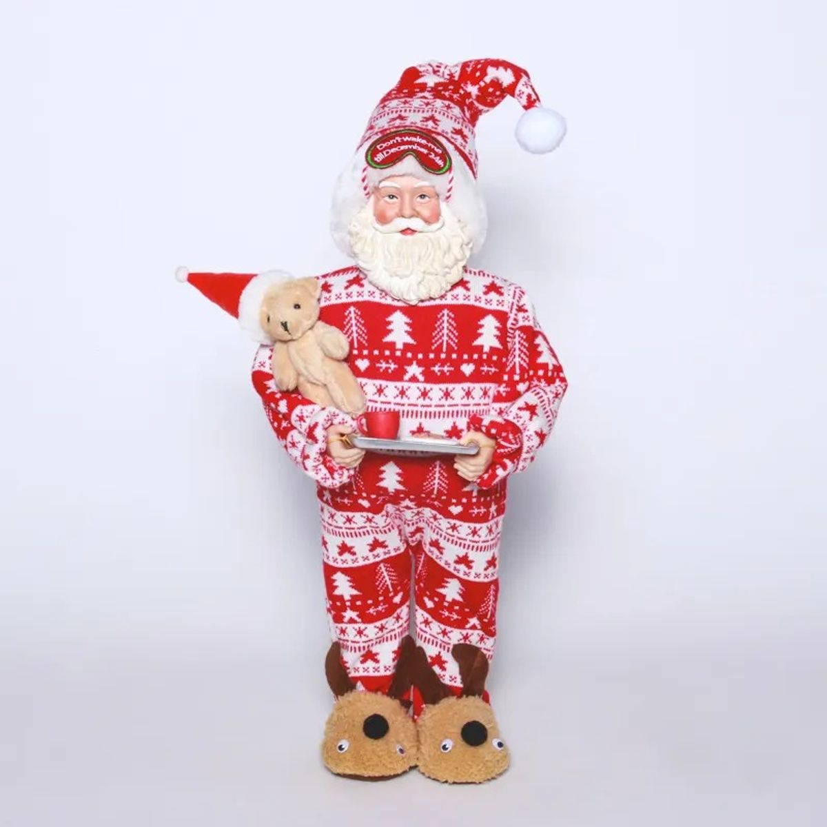 GENERICO - Papá Noel Santa Claus con pijama Decorativo con Bandeja y Osito