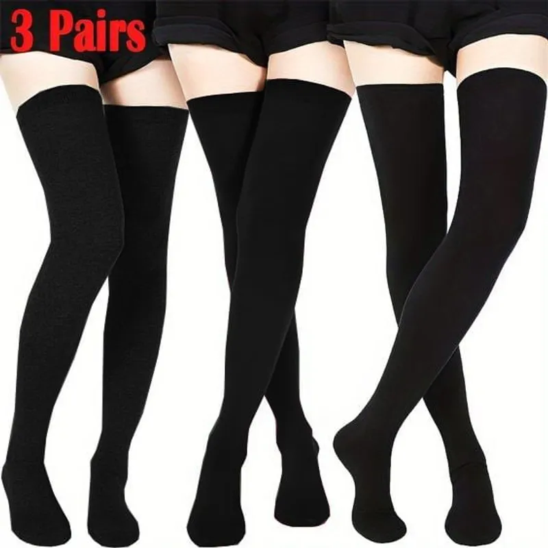 WHITE - 3 pack Medias Negras Largas  para short o minifalda