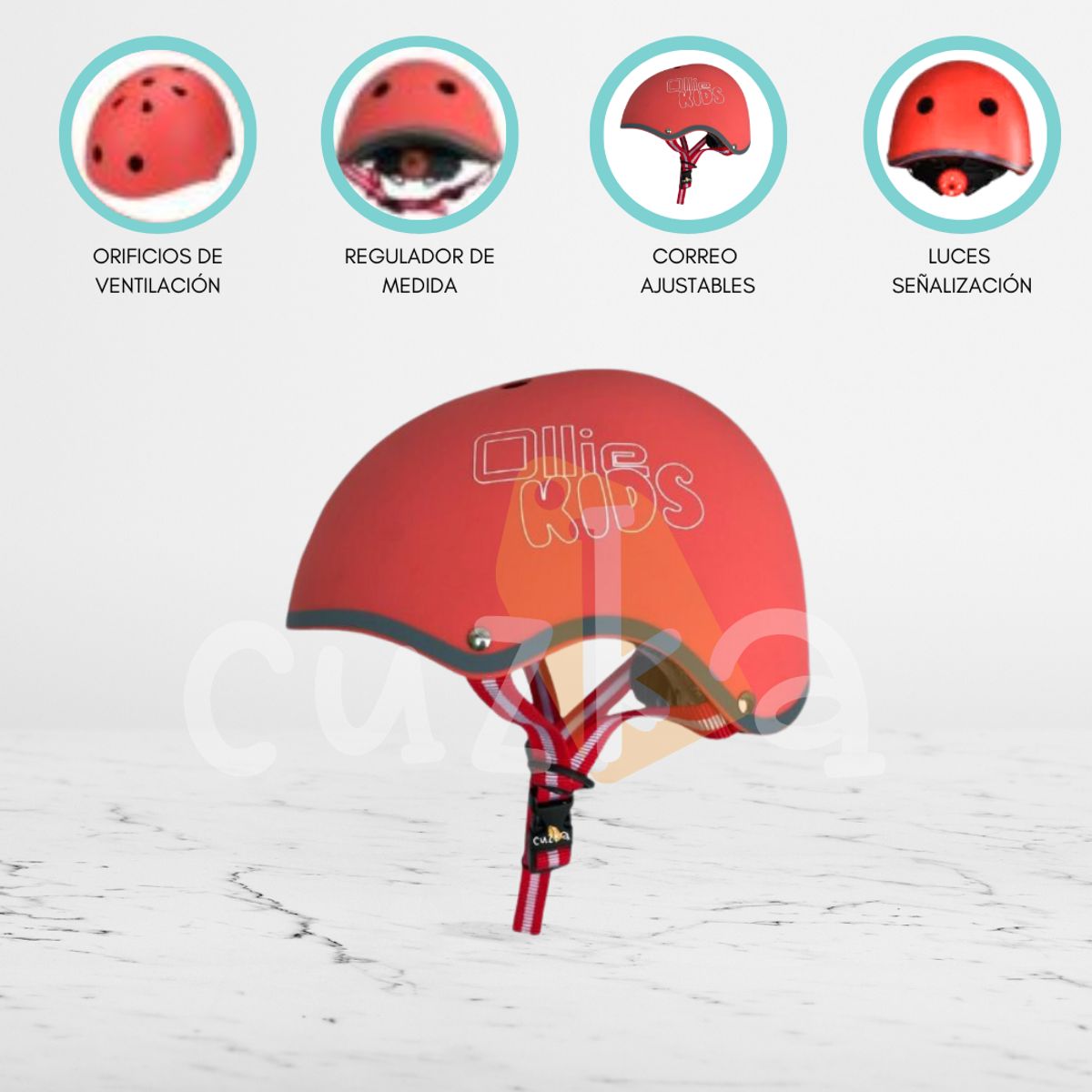 OLLIE - Casco Protector Regulable Para Niño «S OLLIE KIDS» RED
