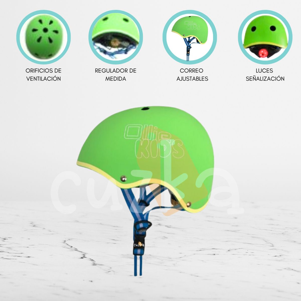 OLLIE - Casco Protector Regulable Para Niño «S OLLIE KIDS» GREEN