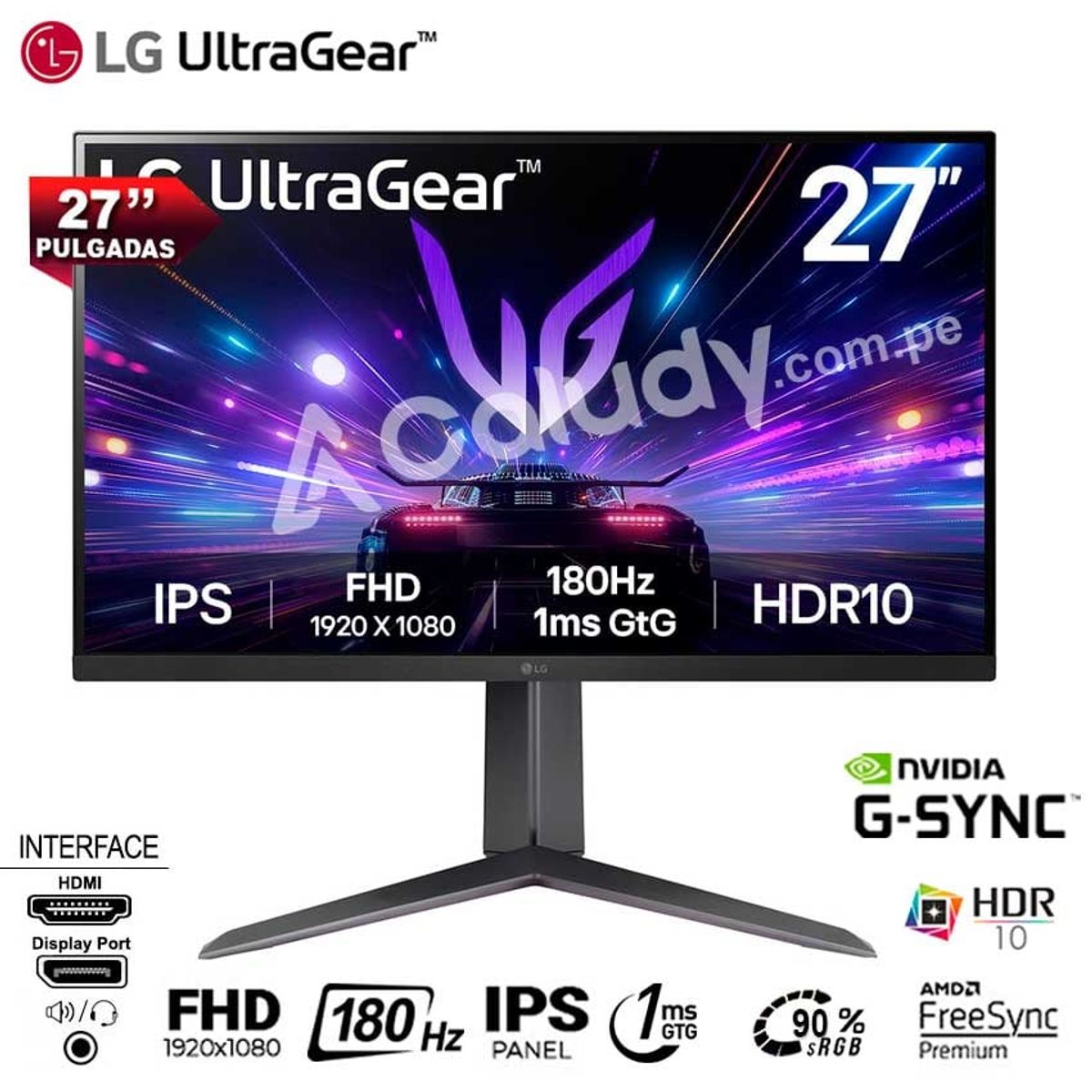 LG - Monitor Gamer UltraGear LG 27GS65F-B IPS 180Hz 1ms Pivoteable  G-SYNC