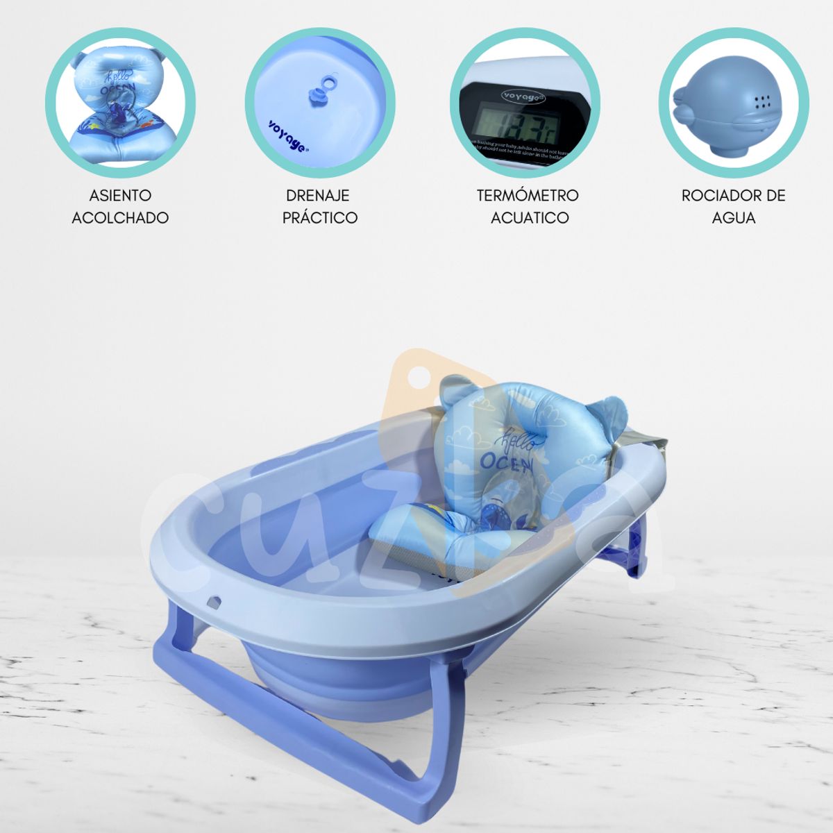 VOYAGE - Bañera Plegable con Termómetro VOYAGE «AQUATIC» Blue