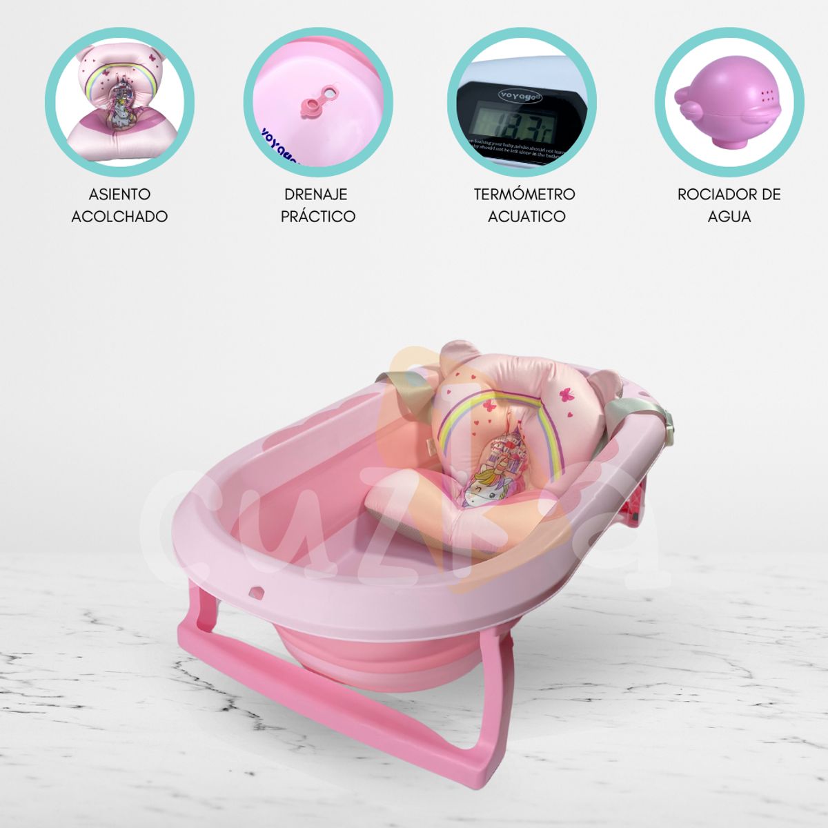 VOYAGE - Bañera Plegable con Termómetro VOYAGE «AQUATIC» Pink