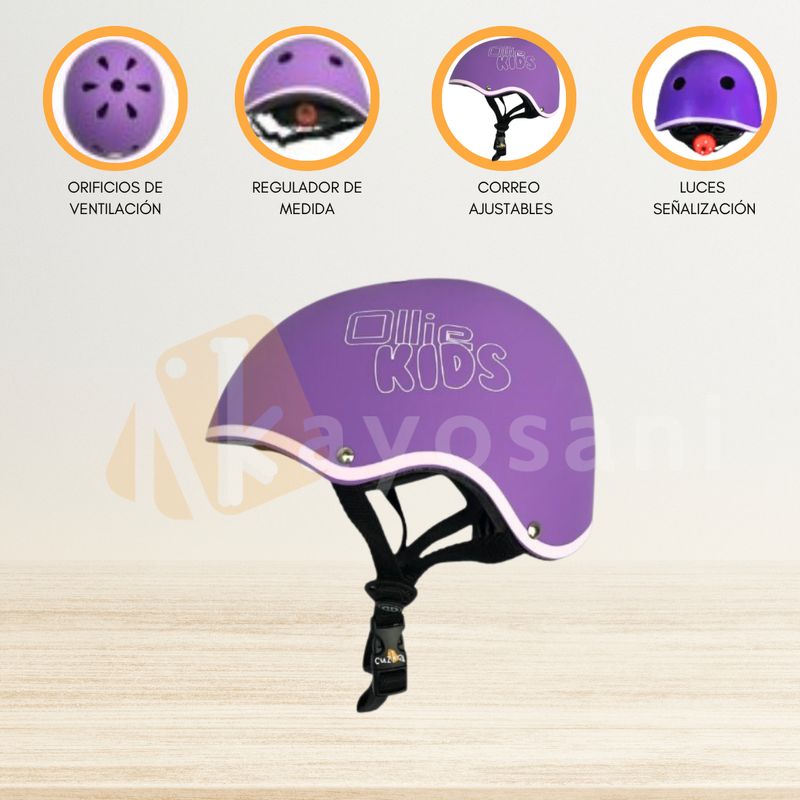 OLLIE - Casco Protector Regulable Para Niño »S OLLIE KIDS» PURPLE