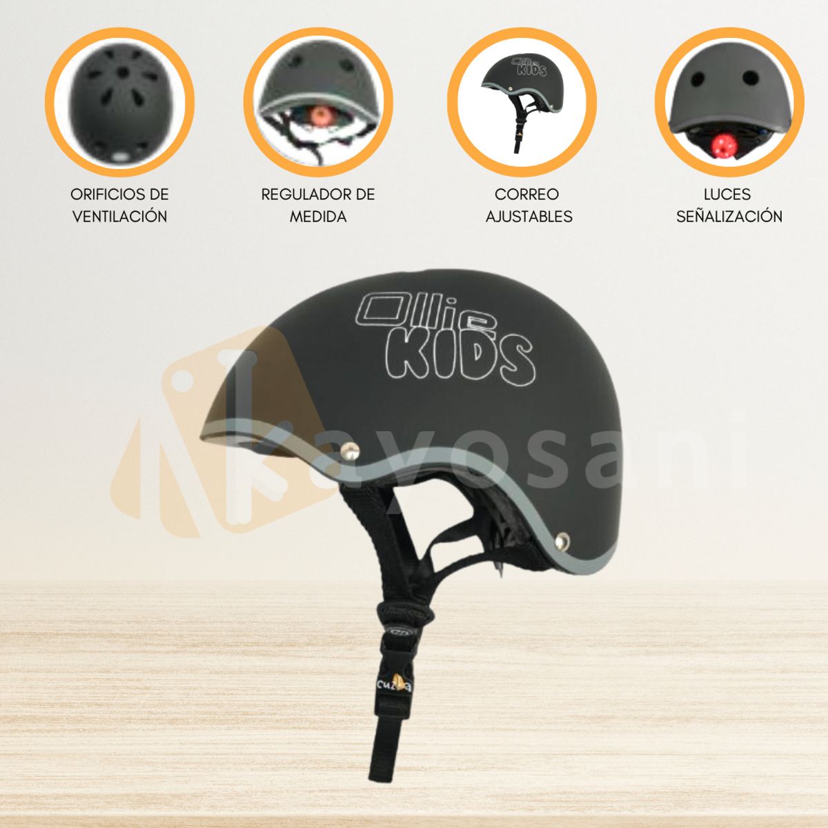 OLLIE - Casco Protector Regulable Para Niño »S OLLIE KIDS» BLACK