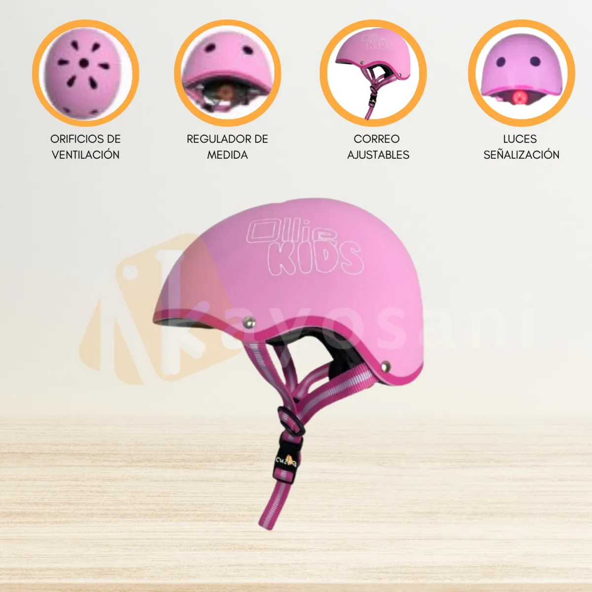 OLLIE - Casco Protector Regulable Para Niño »S OLLIE KIDS» PINK