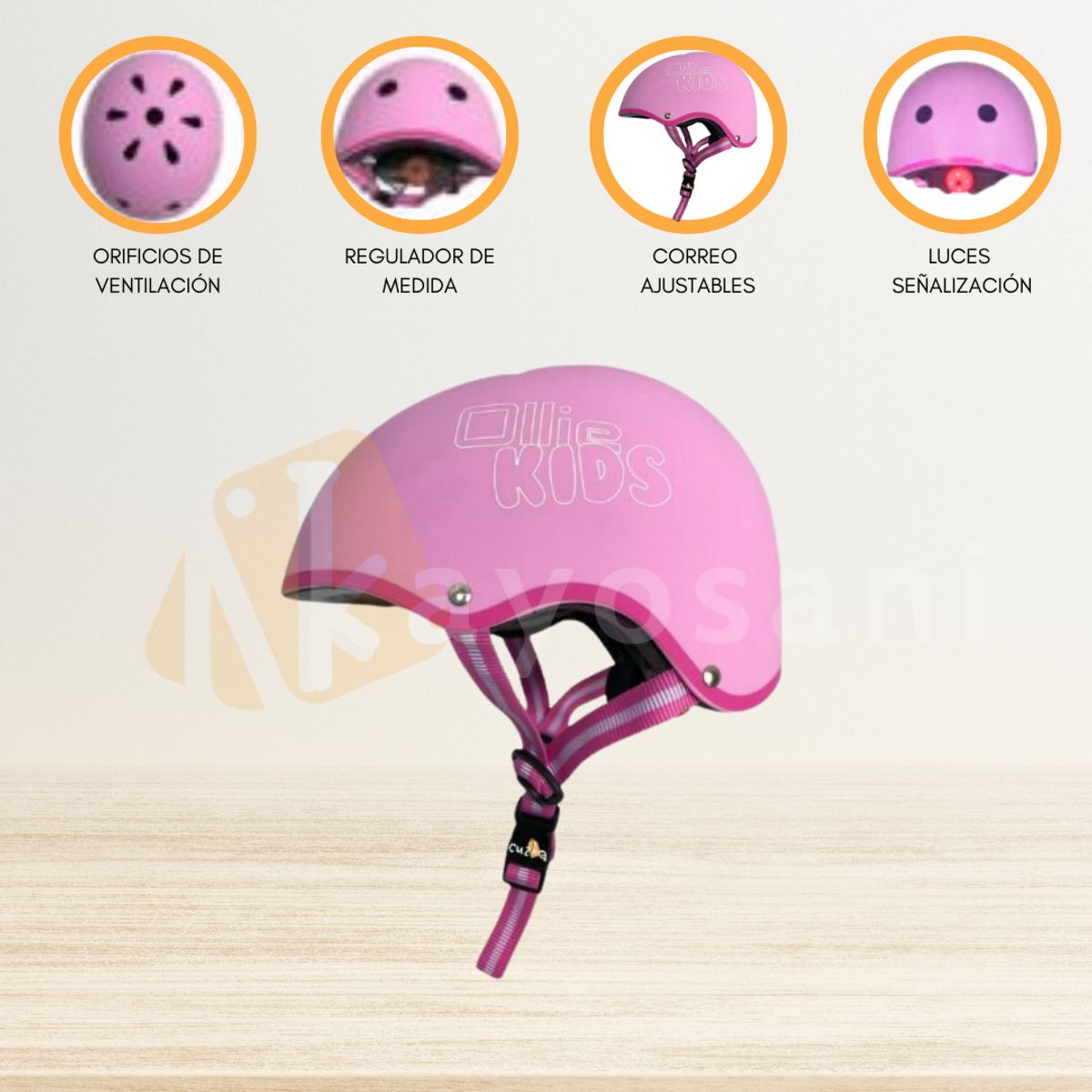 OLLIE - Casco Protector Regulable Para Niño »S OLLIE KIDS» PINK