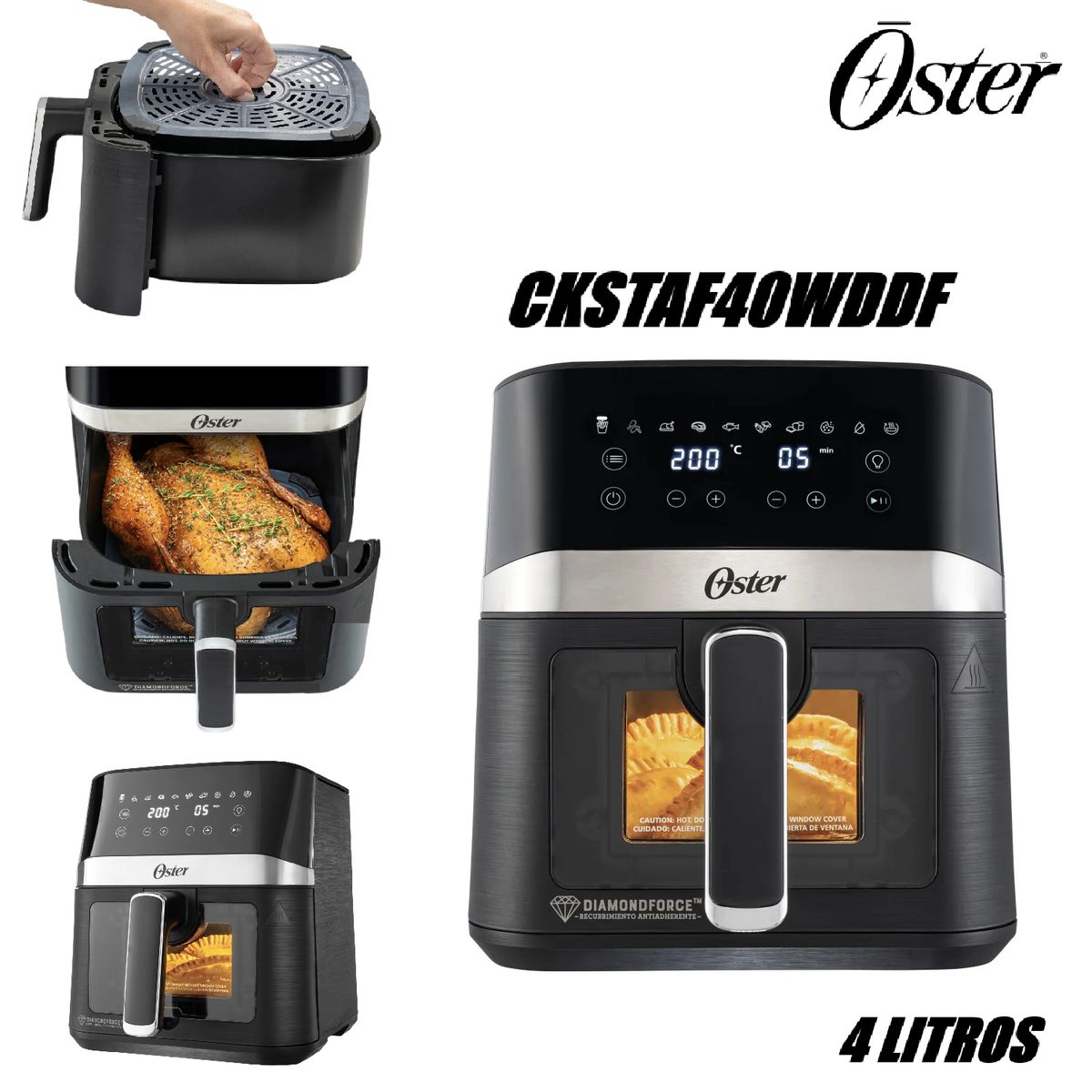 OSTER - Freidora De Aire 4 Litros Digital conVentana Diamondforce CKSTAF40WDDF