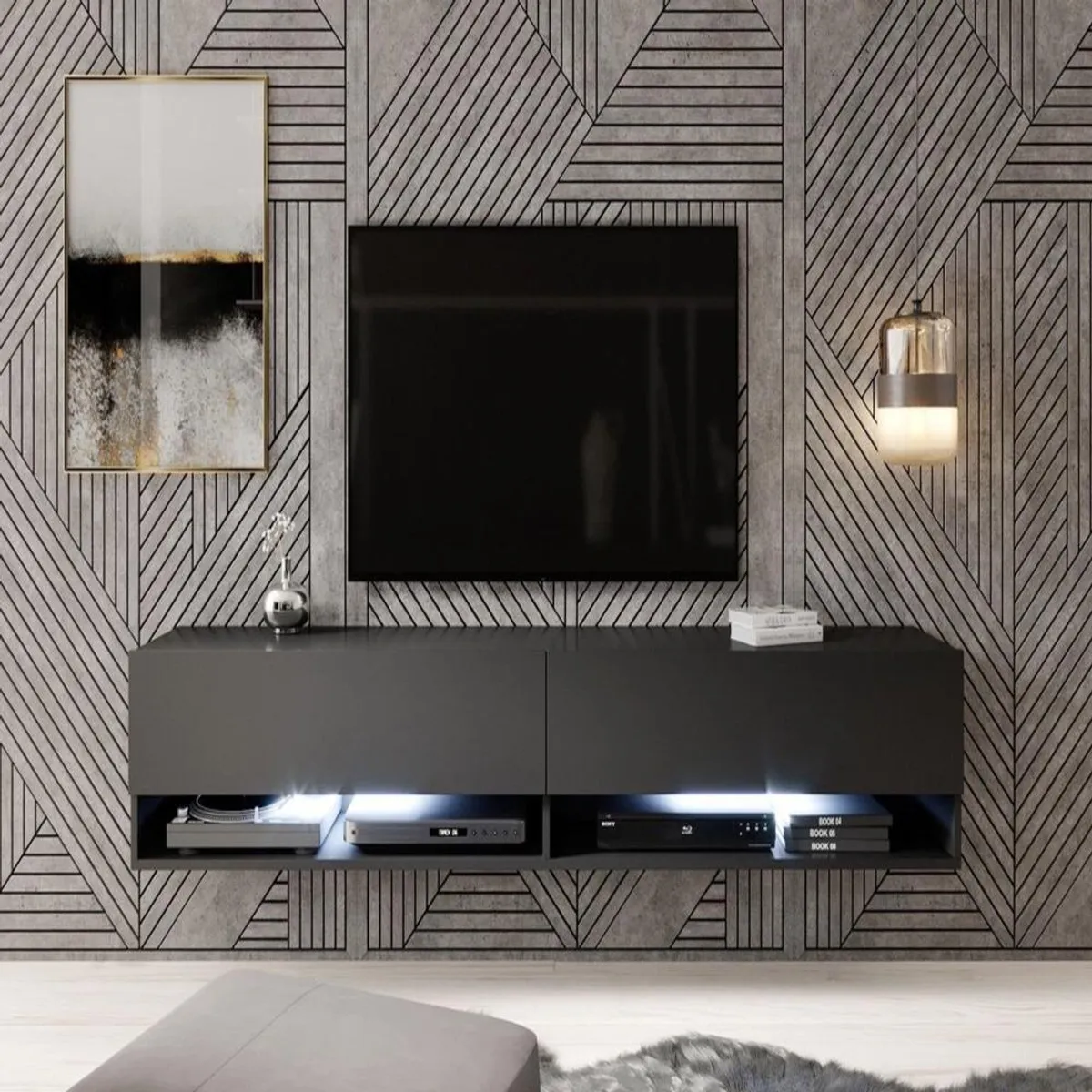 TU MESITA - Mesa de TV Flotante TU MESITA Raquel color Negro 2 puertas