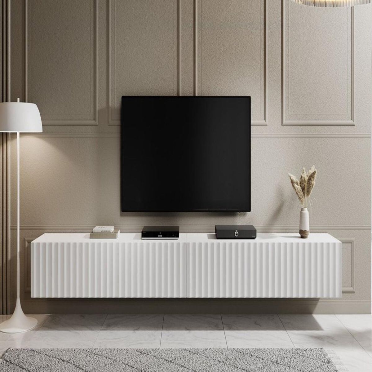 TU MESITA - Mesa de TV Larga TU MESITA Michel Moderna color Blanco 2 puertas