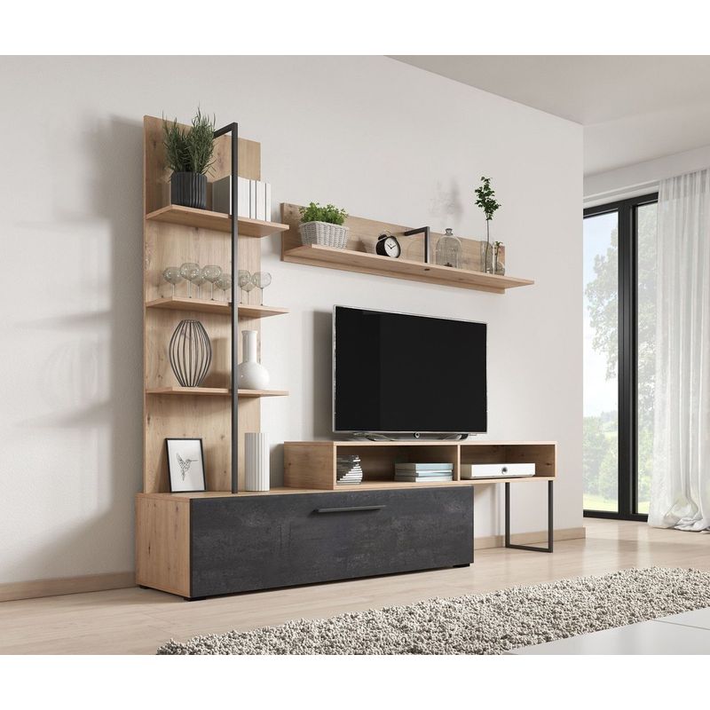 TU MESITA - Juego Mesa de TV + Repisa + Estanteria Casius color Marrón TU MESITA