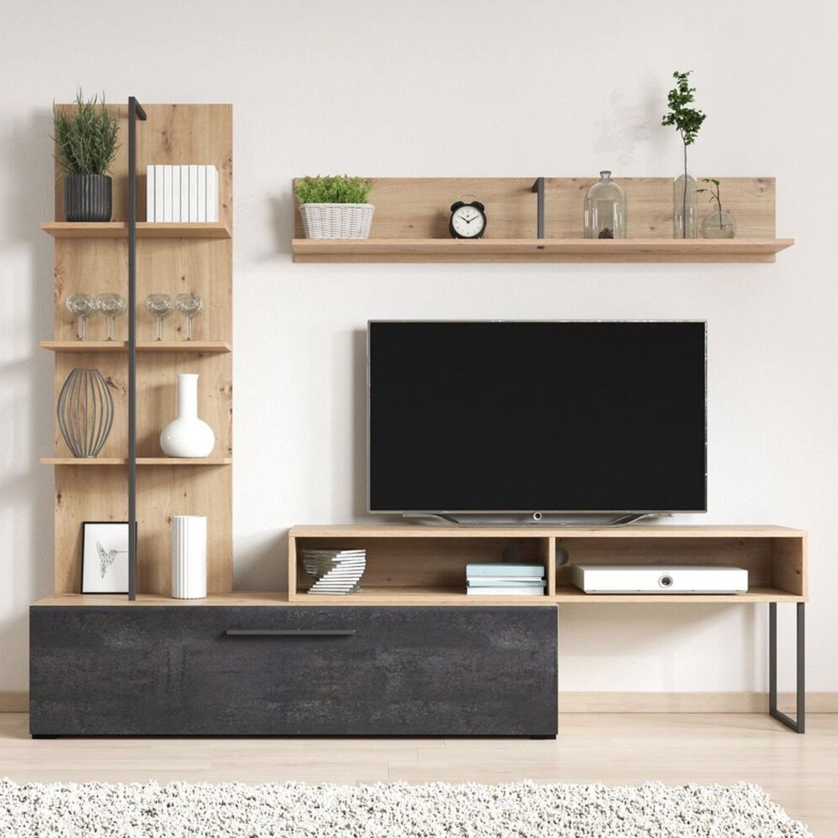 TU MESITA - Juego Mesa de TV + Repisa + Estanteria Casius color Marrón TU MESITA