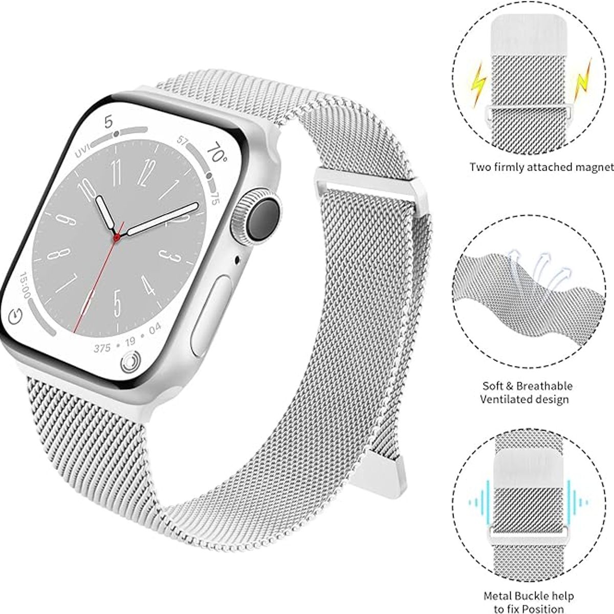 GENERICO - Correa Milanese para Apple Watch 44mm - Plata