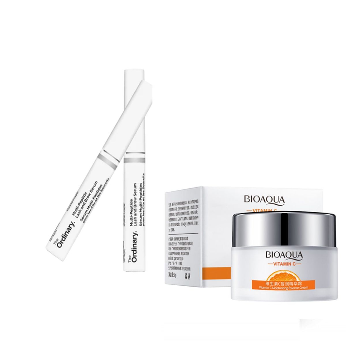BIOAQUA - Multi-Peptide Lash and Brow Serum y Crema Hidrante Vitamina C Bioaqua