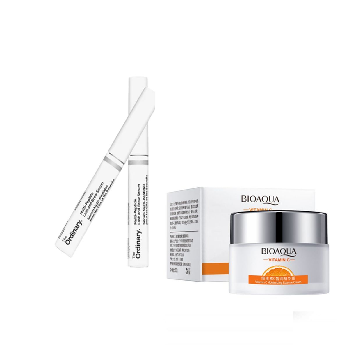 BIOAQUA - Multi-Peptide Lash and Brow Serum y Crema Hidrante Vitamina C Bioaqua