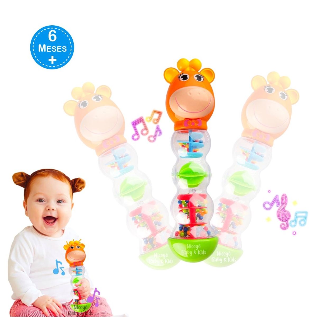 GENERICO - Sonajero Palo de Lluvia para Bebés Diseño Jirafita