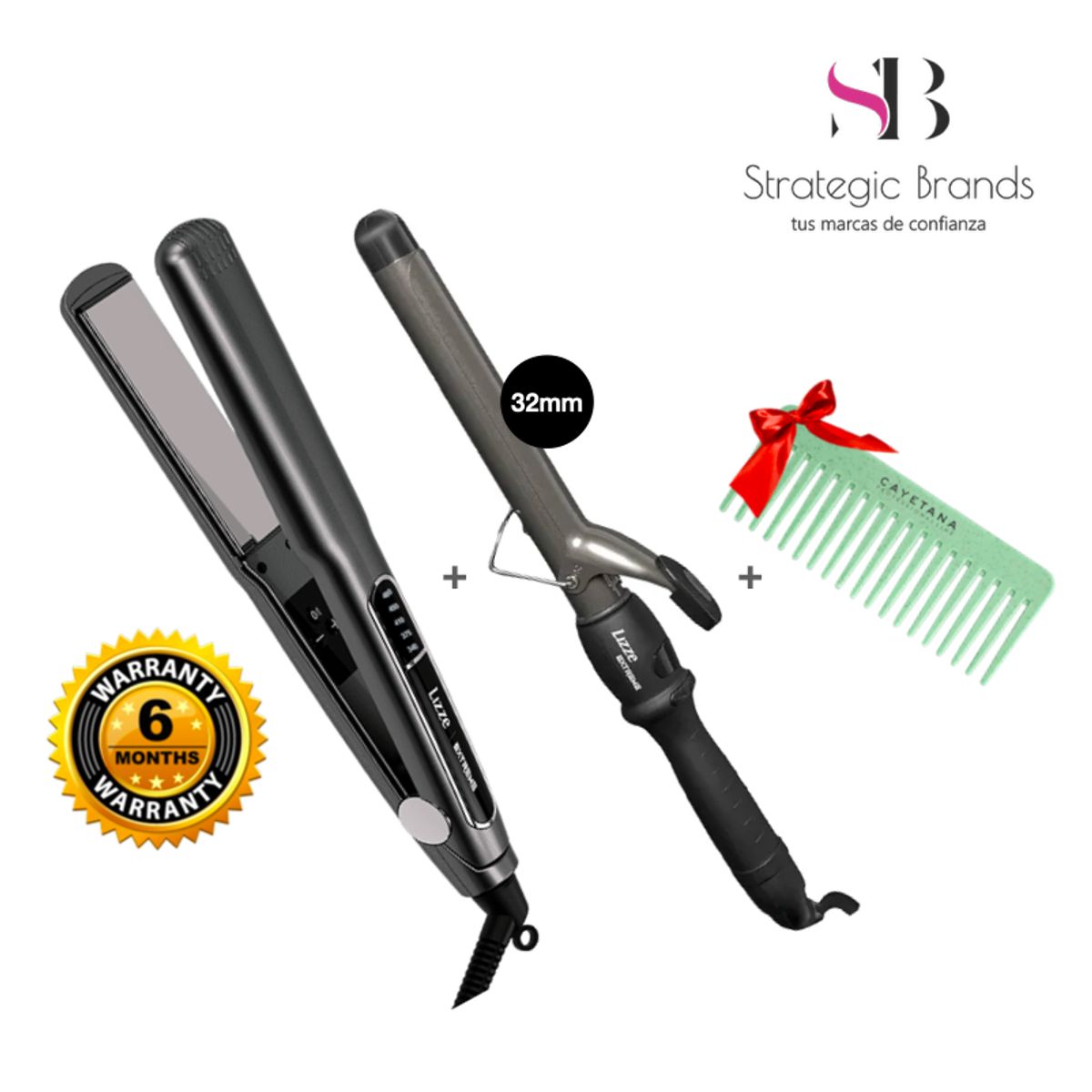 LIZZE - Plancha Alisadora y Rizador 32mm Lizze Extreme con Peine de Regalo