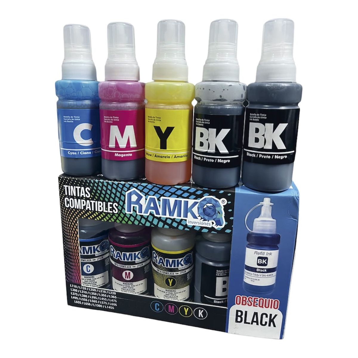 RAMKO - TINTA EPSON 664 COMBO X4 + 1 NEGRA DE REGALO (COMPATIBLE)