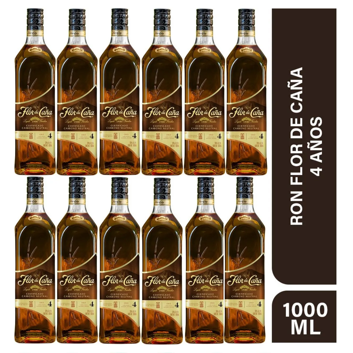 FLOR DE CAÑA - Ron Flor de Caña 4 años 1 LT - 12 UND