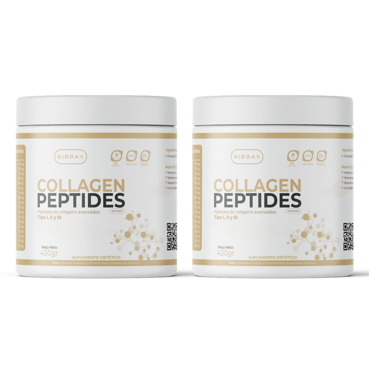 NIBRAY - Collagen Peptides Unflavored Nibray 43 Servings Pack 2 Potes