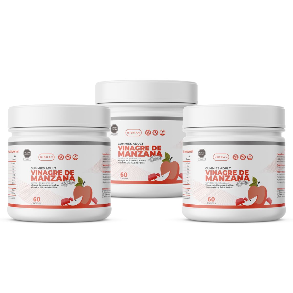 NIBRAY - Vinagre de Manzana con Inulina Vitamina B12 Pack 3x2 Nibray
