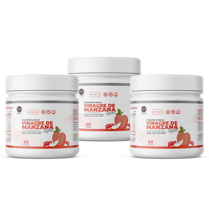 NIBRAY - Vinagre de Manzana con Inulina Vitamina B12 Pack 3x2 Nibray