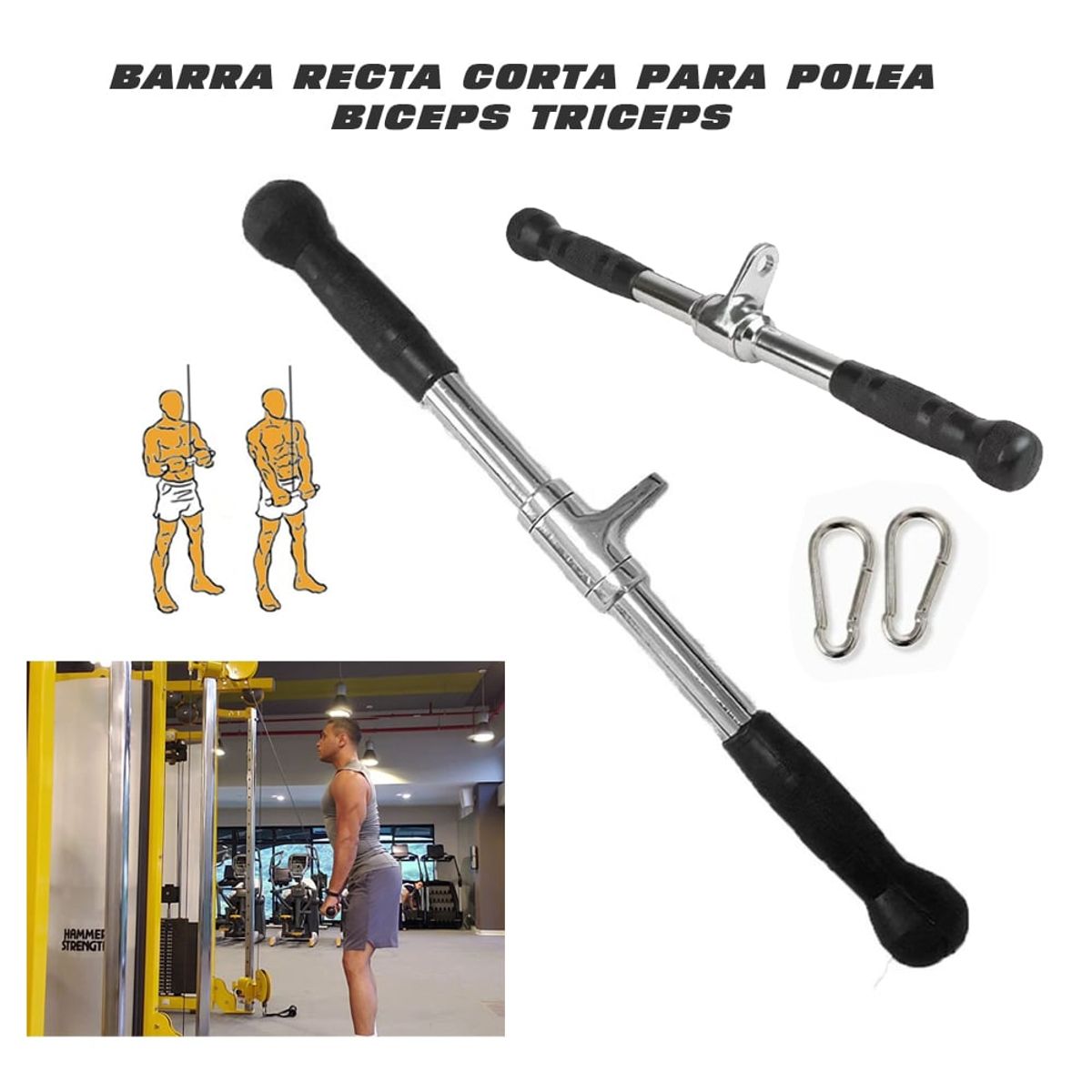 HOLGU - Barra recta Corta Para Polea Biceps Triceps