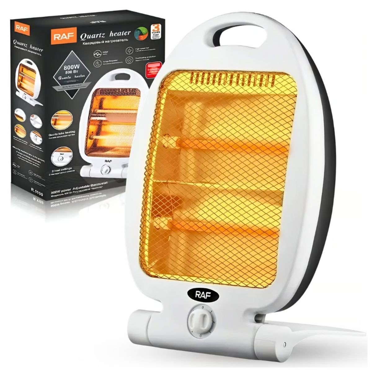 OEM - ESTUFA DE QUARZO 800W BLANCO 2 NIVELES CON PROTECION ANTICAIDAS RAF
