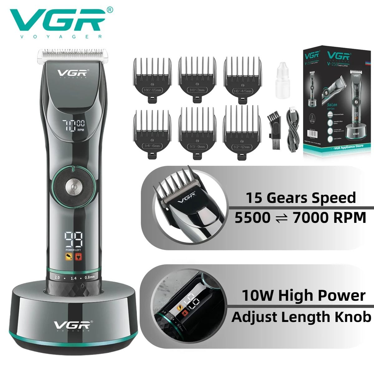 GENERICO - Cortadora de Cabello Profesional VGR V-256 Black