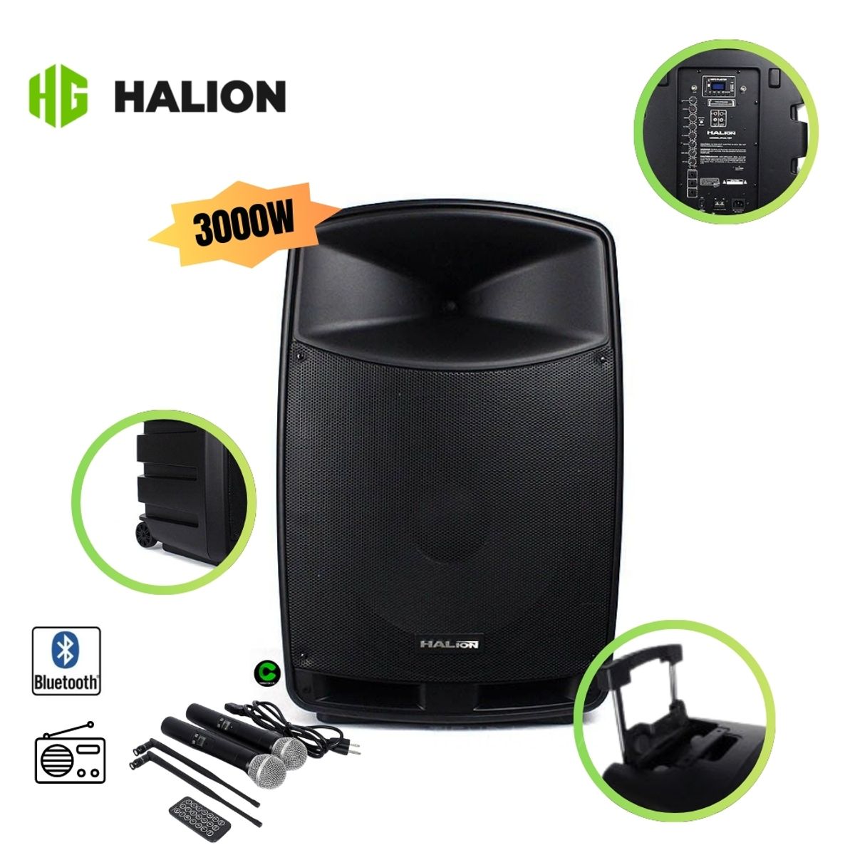 HALION - Parlante activo 15 Halion PHA-15F - 2UHF - 3000W profesional