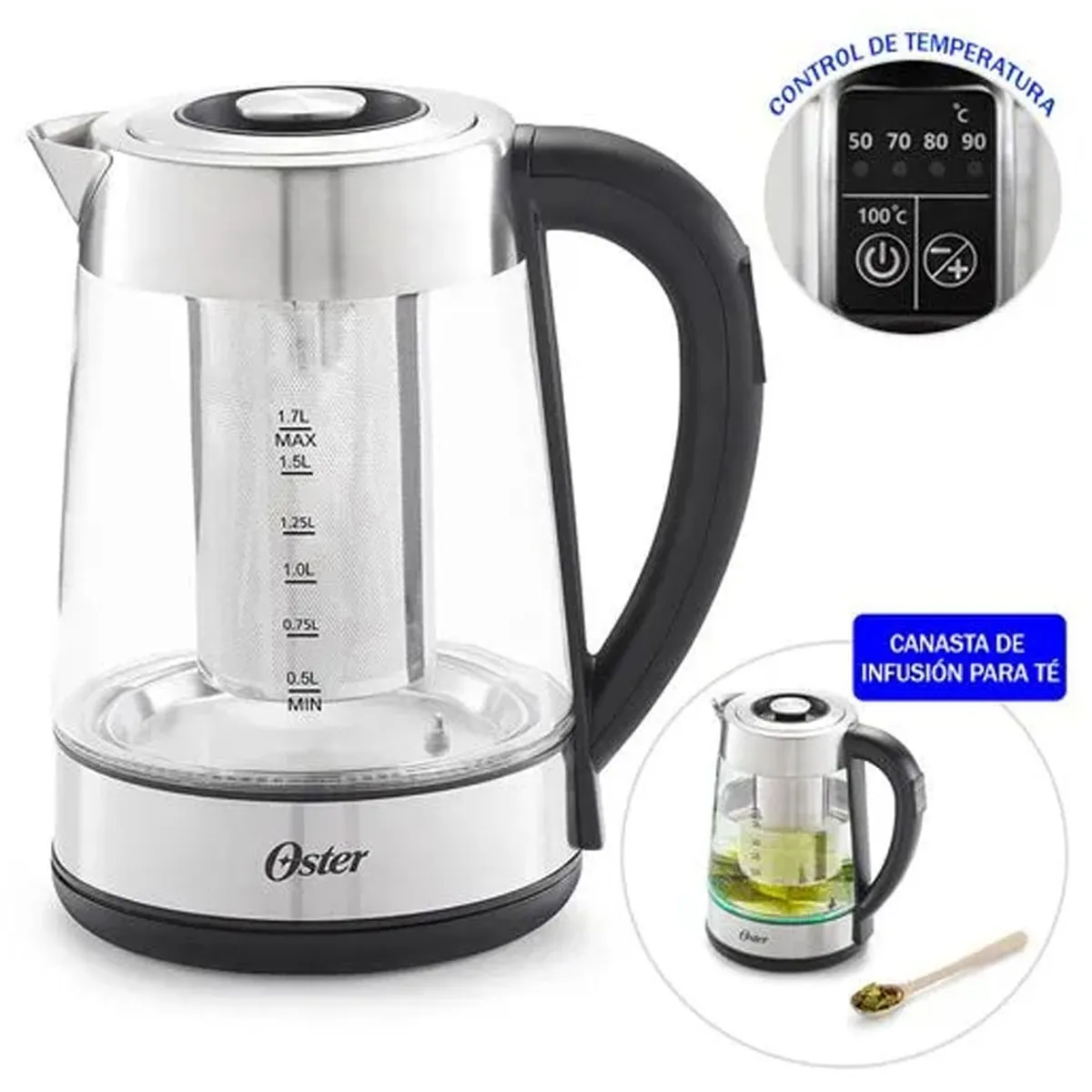 OSTER - Hervidor Eléctrico de Vidrio con Selección de Temperatura BVSTKT8990