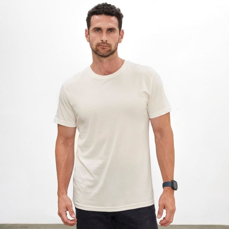 DROP THE LABEL - Polo Blanco Tiza para Hombre Drop the Label Cuello Redondo Manga Corta Algodón Pima