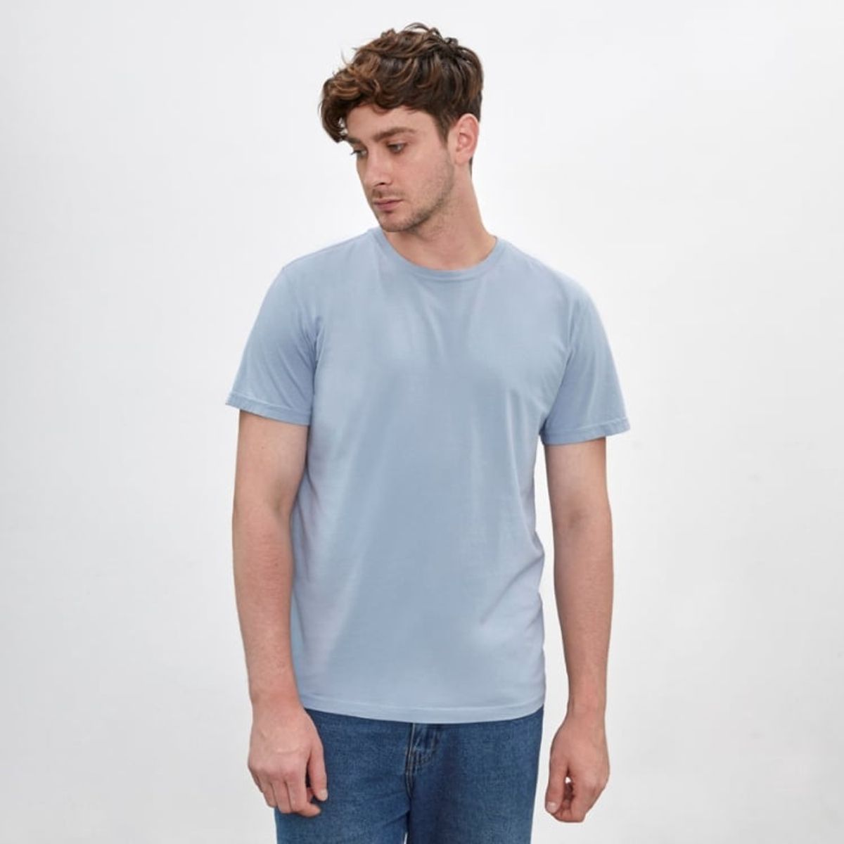 DROP THE LABEL - Polo Celeste para Hombre Drop the Label Cuello Redondo Manga Corta Algodón Pima