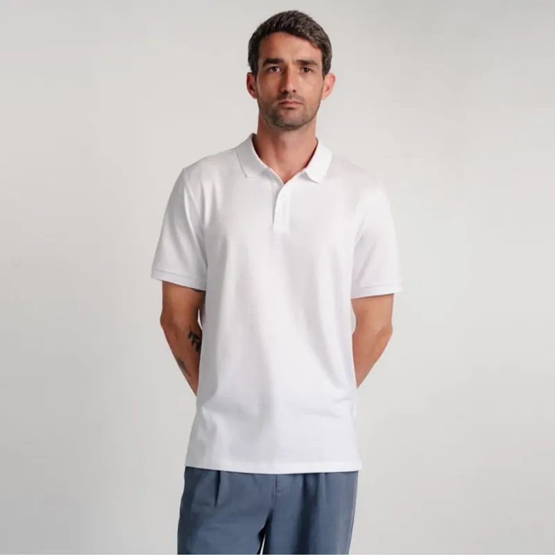 DROP THE LABEL - Polo Camisero Piqué Blanco para Hombre Drop the Label Manga Corta Algodón Pima