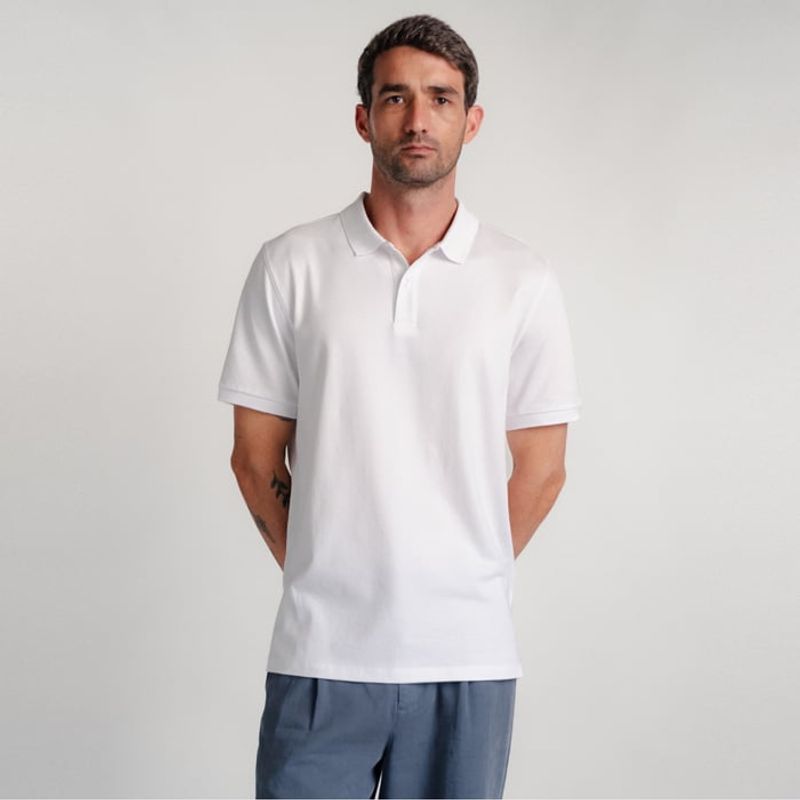 DROP THE LABEL - Polo Camisero Piqué Blanco para Hombre Drop the Label Manga Corta Algodón Pima