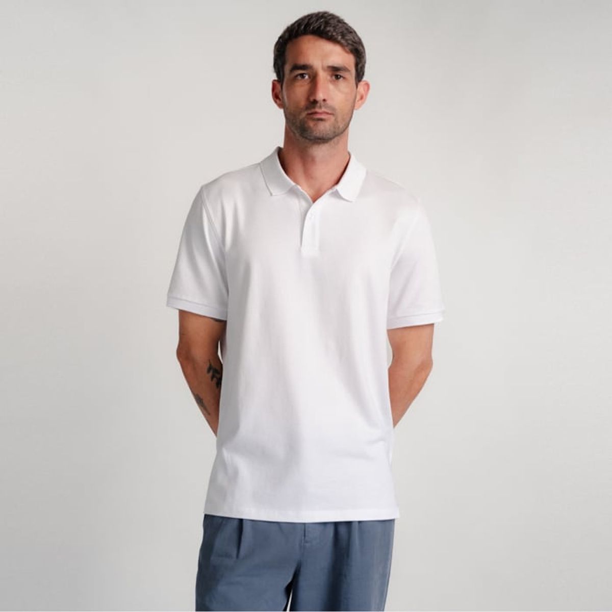 DROP THE LABEL - Polo Camisero Piqué Blanco para Hombre Drop the Label Manga Corta Algodón Pima