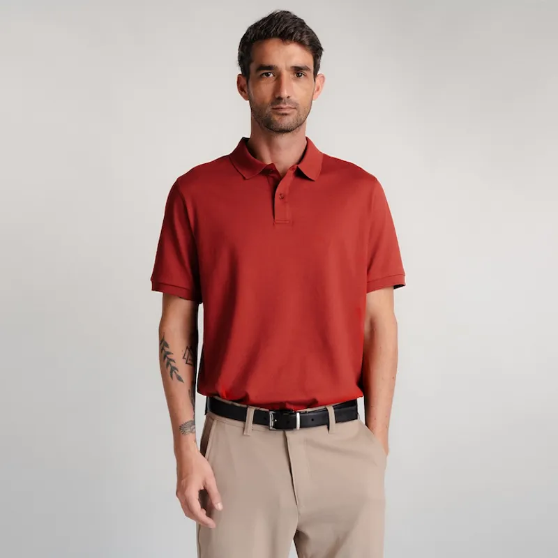 DROP THE LABEL - Polo Camisero Piqué Rojo Ladrillo para Hombre Drop the Label Manga Corta Algodón Pima