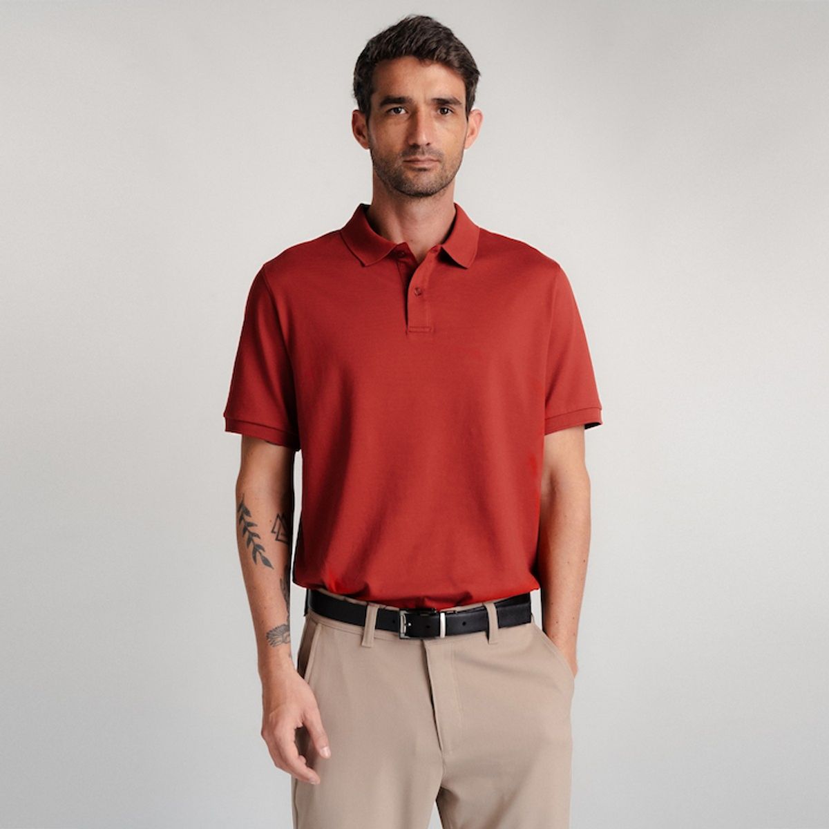 DROP THE LABEL - Polo Camisero Piqué Rojo Ladrillo para Hombre Drop the Label Manga Corta Algodón Pima