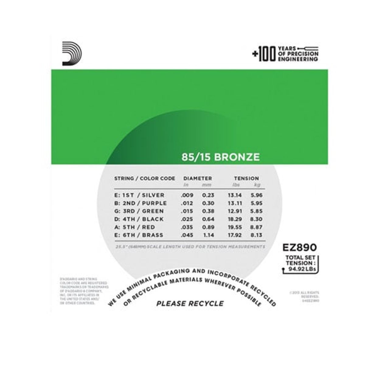 DADDARIO - Juego de Cuerdas D'addario para Guitarra Acústica EZ890 8515 Bronze calibre 9-45