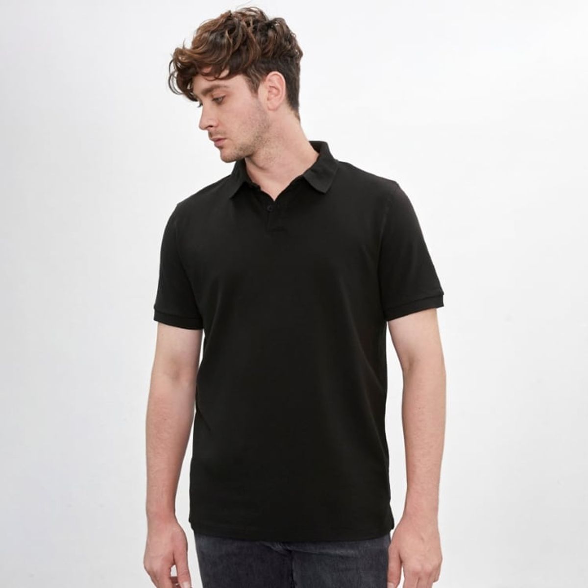 DROP THE LABEL - Polo Camisero Piqué Negro para Hombre Drop the Label Manga Corta Algodón Pima