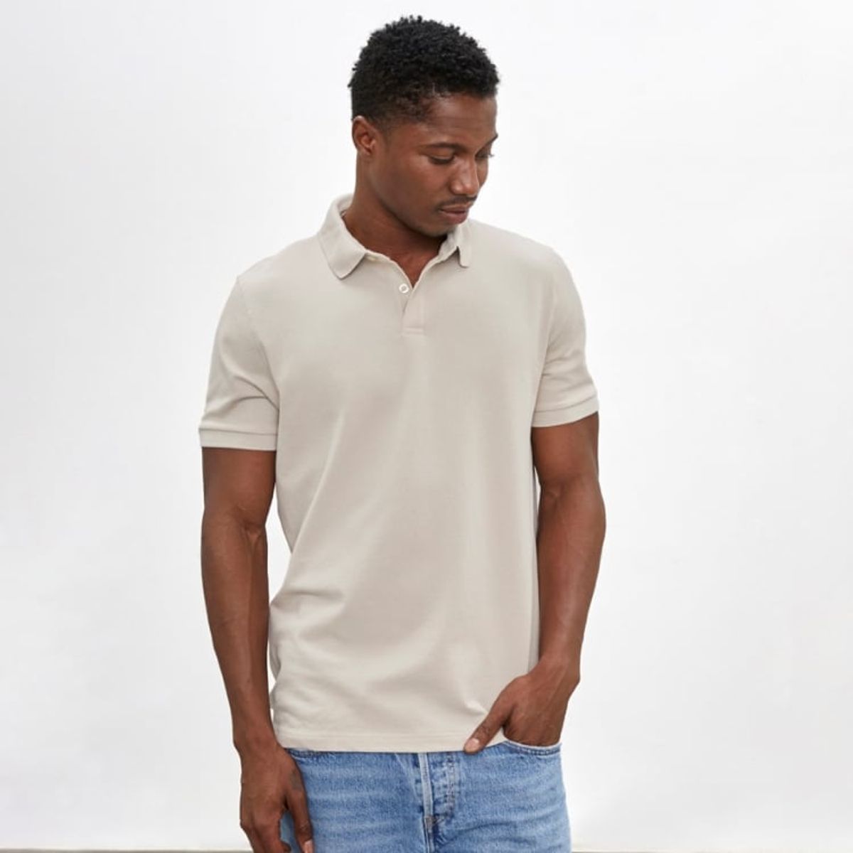 DROP THE LABEL - Polo Camisero Piqué Beige para Hombre Drop the Label Manga Corta Algodón Pima