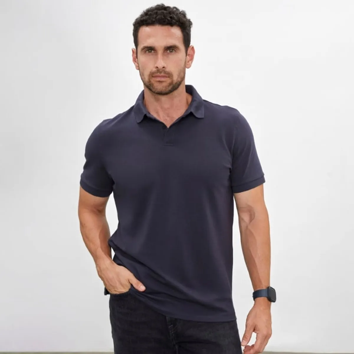 DROP THE LABEL - Polo Camisero Piqué Azul Oscuro para Hombre Drop the Label Manga Corta Algodón Pima