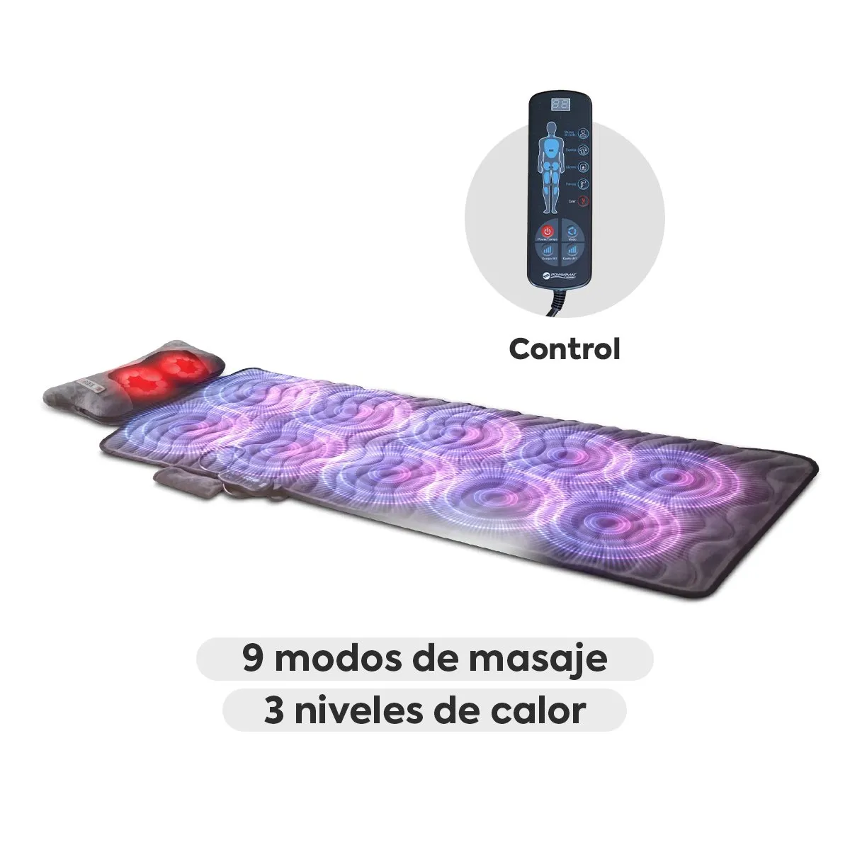 QUALITY PRODUCTS - Colchoneta de Masaje con Terapia de Calor con Cojín Removible Powermat